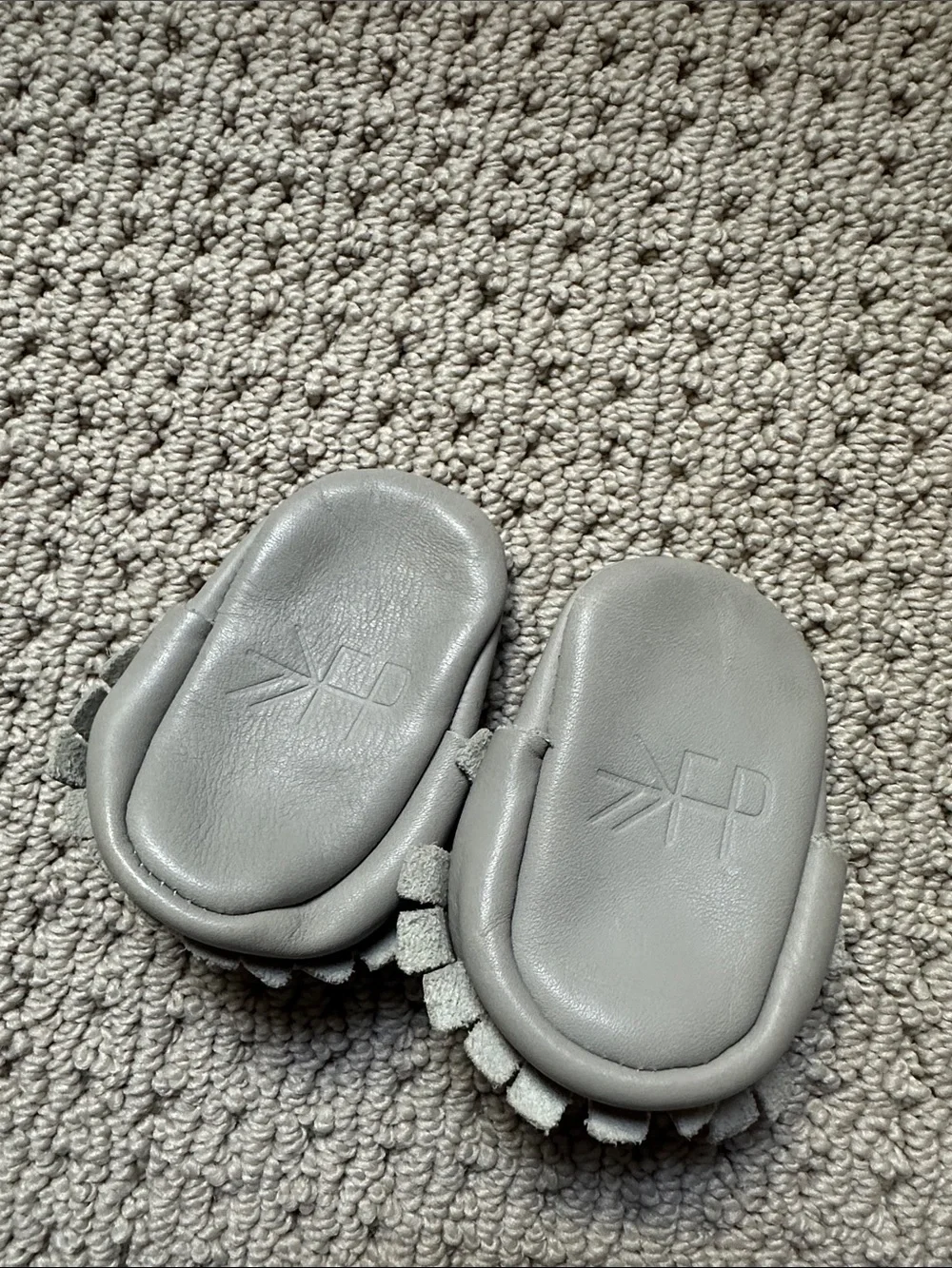 Freshly Picked Gray Leather Fringe Baby Moccasins